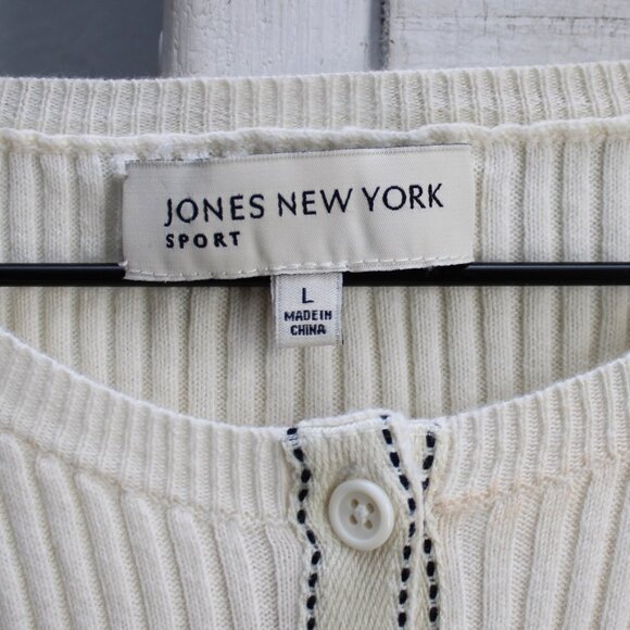 Jones New York VTG Y2K Cream Cotton Ribbed Button Cardigan Sweater Size Large - Picture 3 of 8